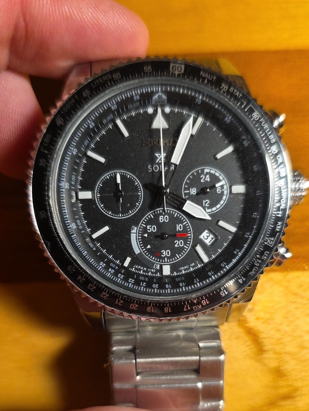 Seiko Black Dial Solar Chronograph with Silver Bracelet (Inauthentic)